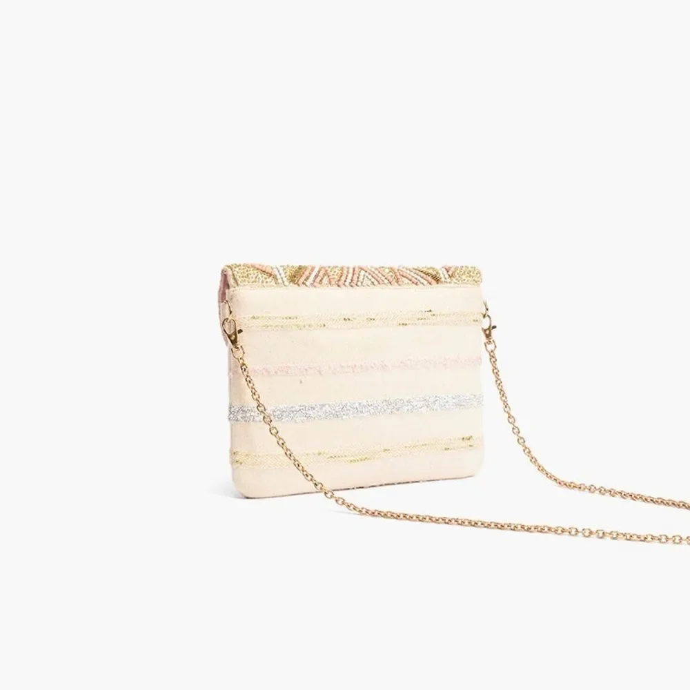 NWT AMERICA & BEYOND Rose Gold Envelope Clutch Crossbody Bag Beaded Boho